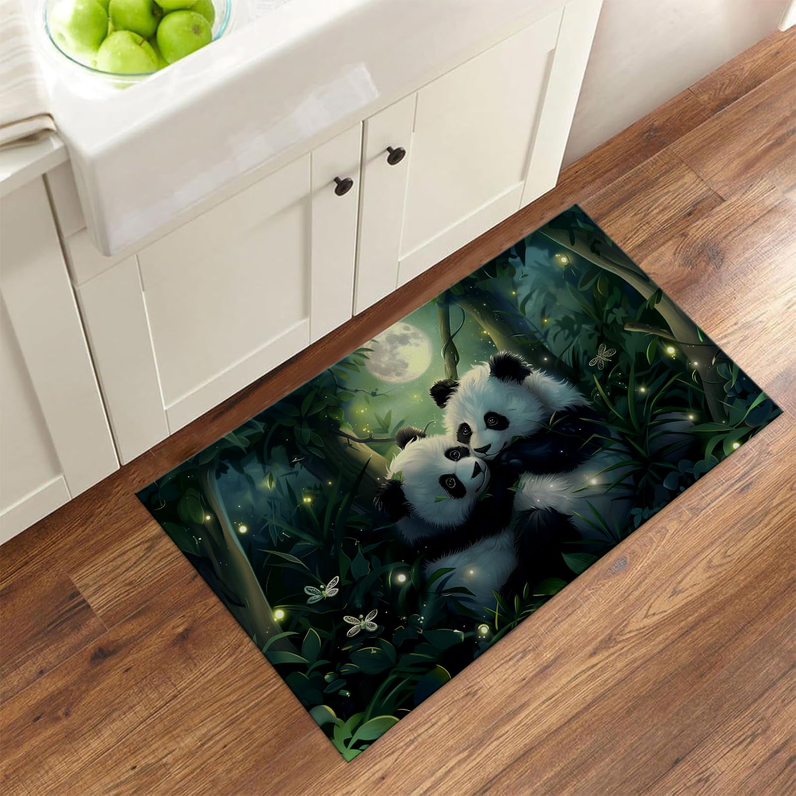 Bidesk Romantic Panda Indoor Door Mat, Welcome Moonlit Forest Door Mats Inside for Front Door Living Room Bedroom, Non Skid Doormat for Kitchen, Entry Rug for Office Apartment Home Decor 17x29.5 Inch