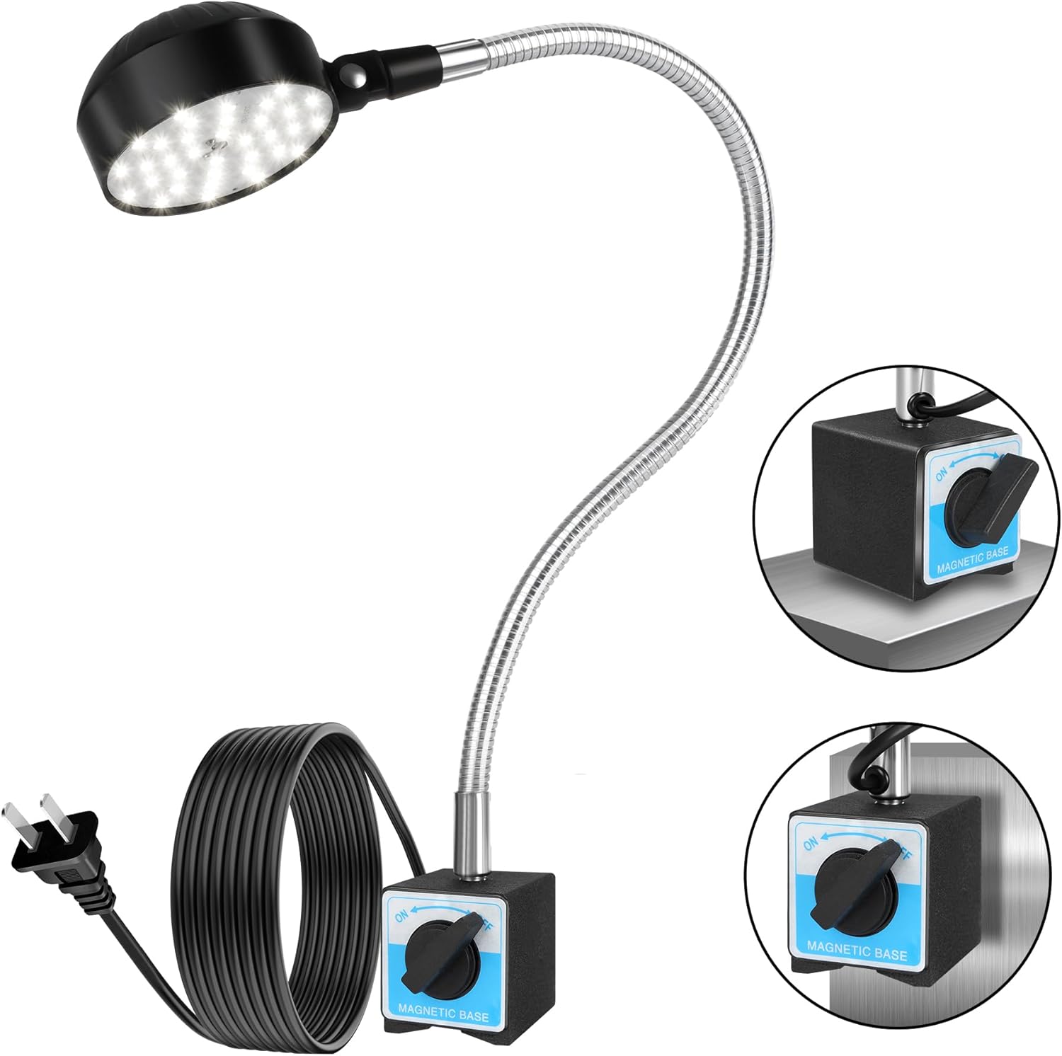 Magnetic Work Light, 12-inch Desks Lamp with Flexible Gooseneck & 2000 Lumens, Magnetic Base Tool Light for Lathe, Workbench, Sewing Machine, Grill