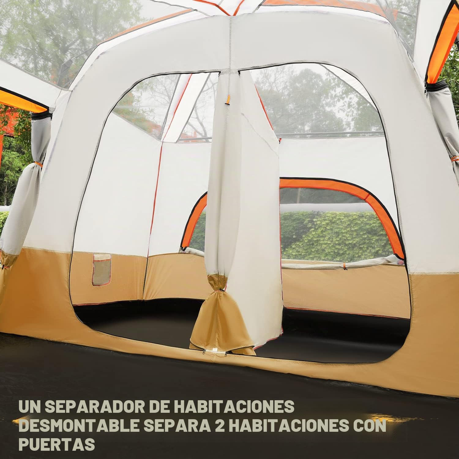 MoNiBloom - Tienda de campaña para 5-8 Personas para Acampar, cabaña portátil Extragrande, Tienda de campaña Grande, Impermeable, Resistente al Viento, 1 Sala de Estar y 2 dormitorios, Tienda de