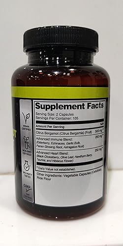 Miniatura 3 de 210 cápsulas – Extracto de bergamota cítrica 25:1 con hoja de olivo, baya de espino y más – Fórmula combinada para la función inmunológica, salud