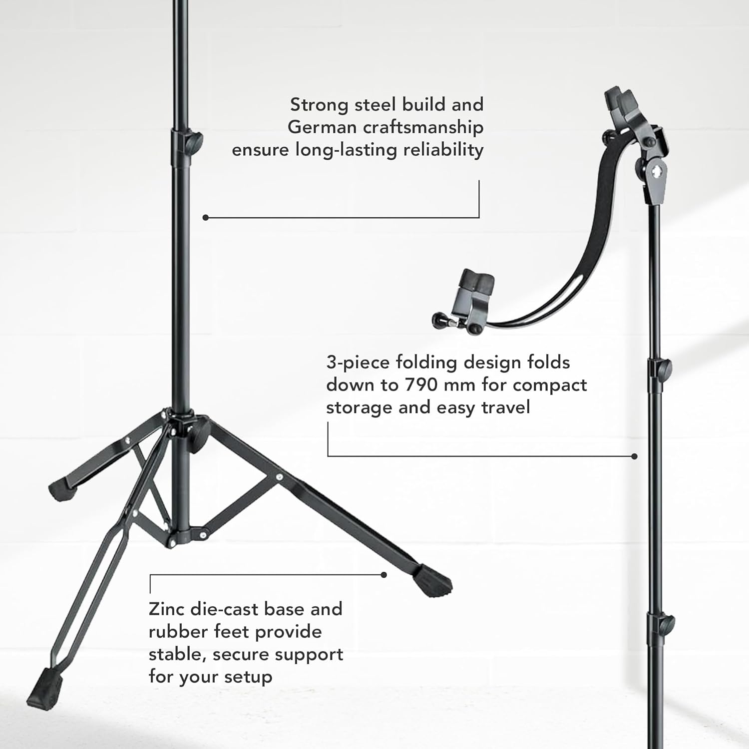 K&M Konig & Meyer 14760.000.55 Performer Electric Guitar Stand - Heavy Duty 2-way Height Adjustment - Felt-lined Instrument Support Arm Folding Guitar Stand Design - For Adult / Young Musicians