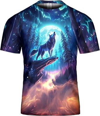 Wolf Shirts for Men Women Graphic T-Shirt with 3D Design Novelty T-Shirt Howling Wolves T Shirt Three Wolf Moon Shirt
