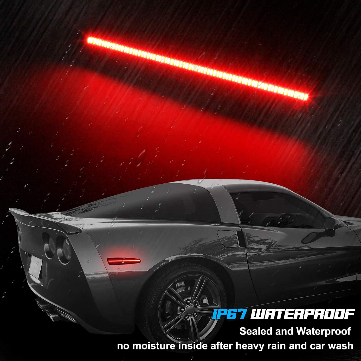 NDRUSH Smoked LED Side Marker Lights Rear Bumper Sidemarker Lamp Compatible with Chevy Corvette C6 2005-2013 Red, Pack of 2