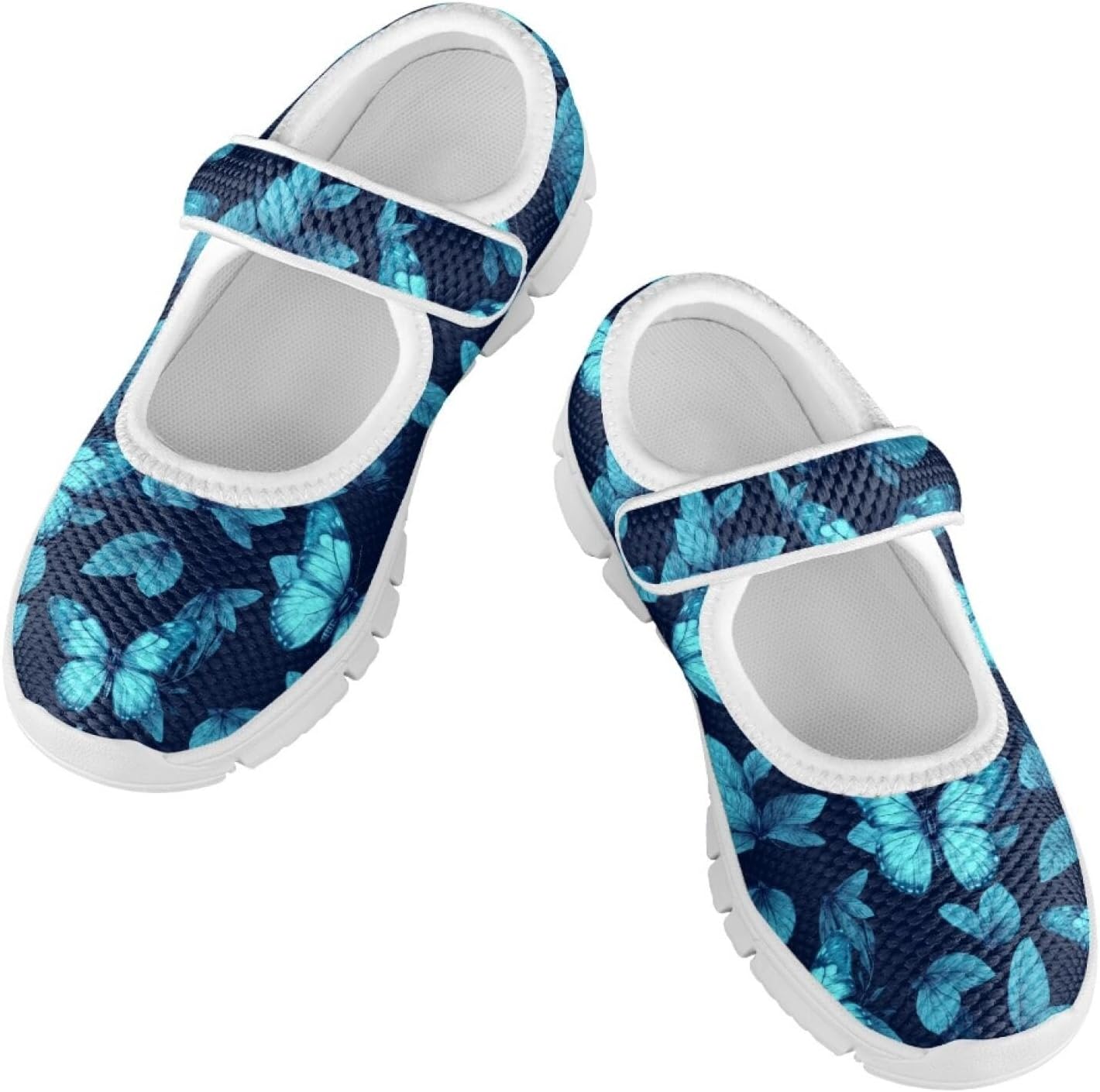 Shoes for Kids Girls Butterfly Safe Walking Shoes with Hook Loop Slip-On Ballet Casual Daily Sandals Sport Cute Graphic Soft and Flexible School Fitness Soft Indoor Footwear Blue White