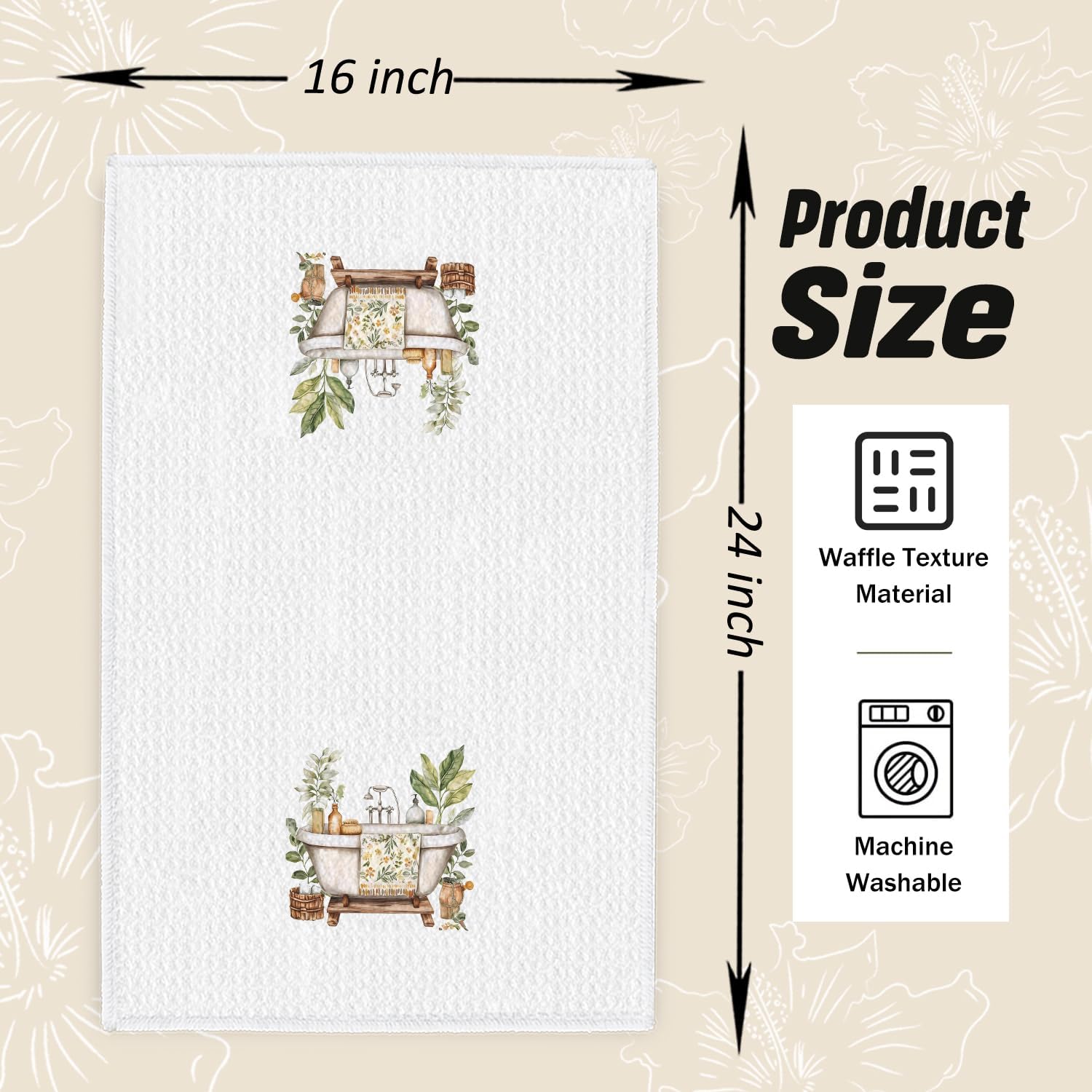 Vintage Botanical Bathroom Hand Towels, Rustic Cottagecore Plant Bathtub Decorative Hand Towels for Bathroom Washroom Restroom, 16x24 Inch - Image 2
