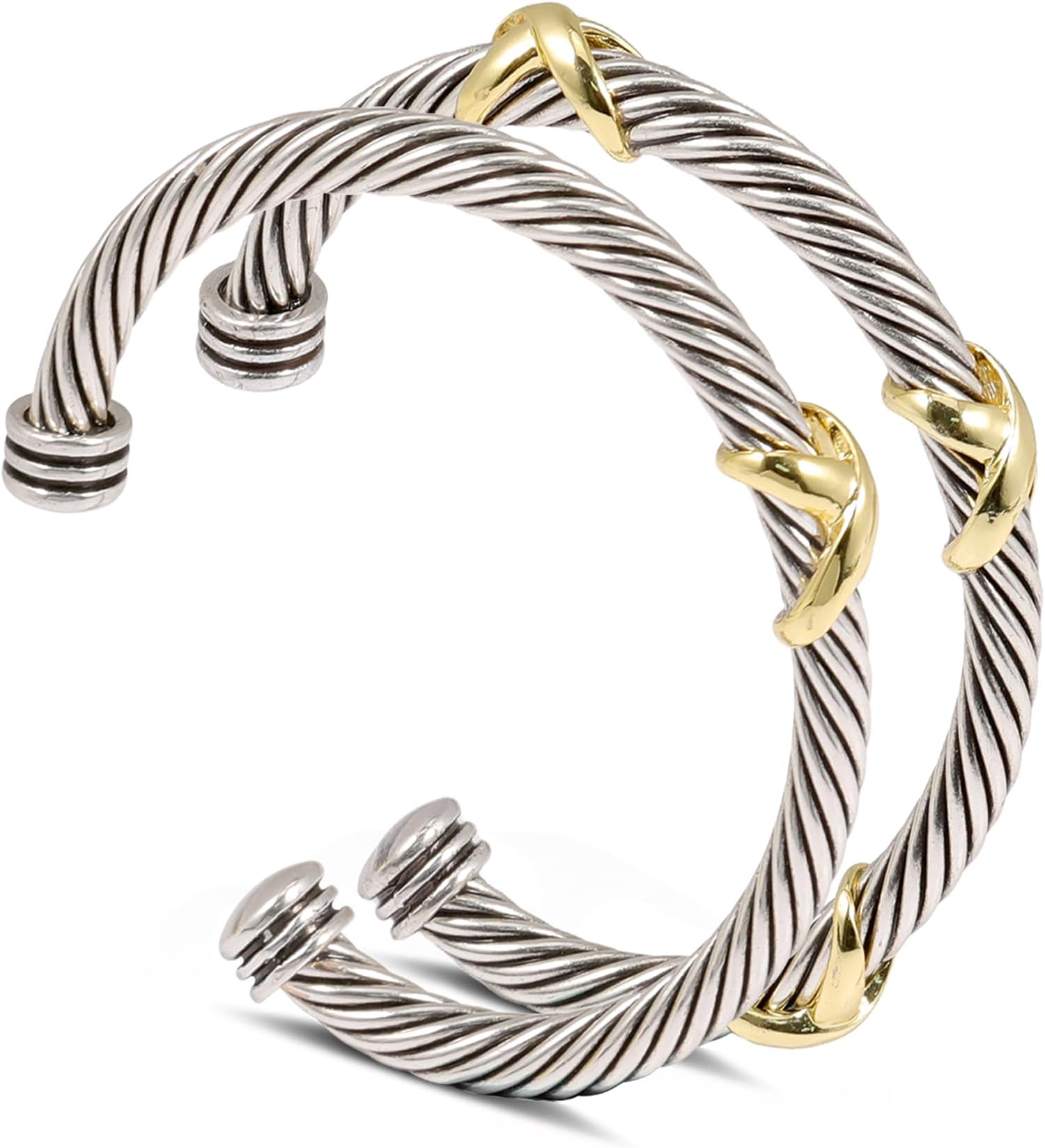 RTTACRTTCable Bracelets for Women - Two Tone Twisted Wire Cuff Bangle Set