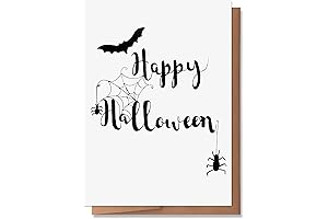 Wunderkid Halloween Card: Black Spiders and Bat Silhouettes Dance on Orange Card