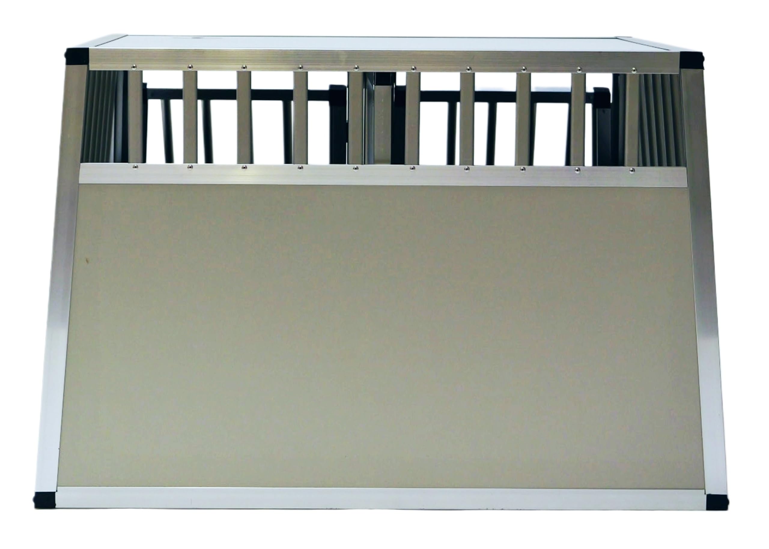 DOGHEAD Hundetransportbox Comfort, Double 95x85x63 cm EG, Grau/Silber, Aluminium, Vorne 65° Grad Winkel, hinten 90° Grad (gerade Rückwand), Trennwand mit Griff, für größere Kombis geeignet