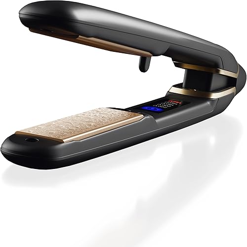 KINUJO Plancha plana con bloqueo de humedad inigualable, calor de 5 segundos a 450 F, alisador y rizador 2 en 1, 5 temperaturas de hasta 450 F, para