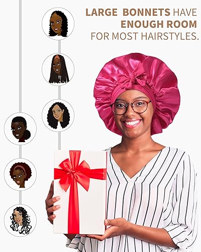 Miniatura 6 de Gorro de satén para mujer, gorro de seda para dormir, gorro de pelo rizado con banda de corbata, doble capa para dormir, envoltura para el cabello