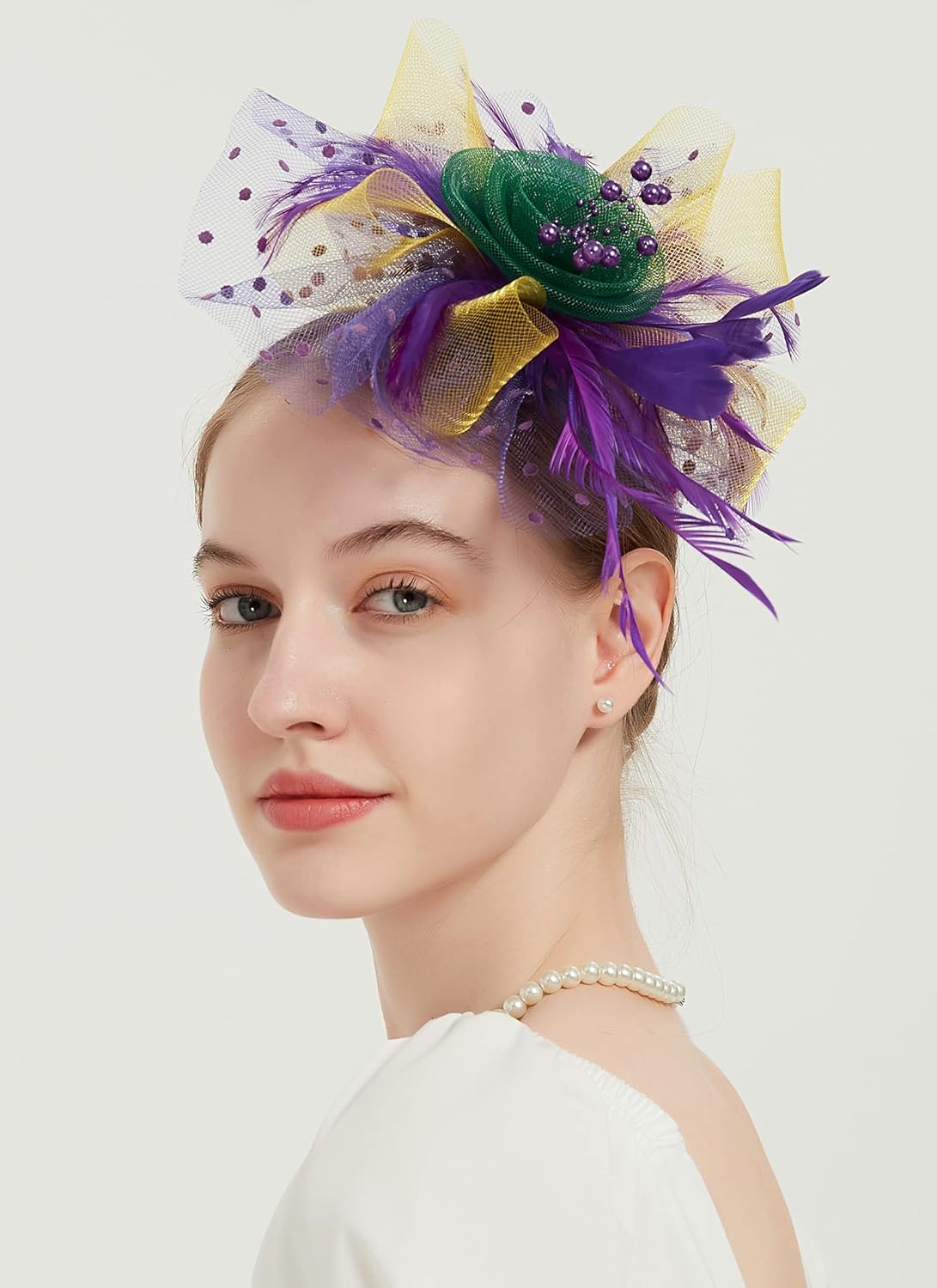 QDC Fascinators for Women Tea Party Headband Hats Cocktail Flower Mesh Feathers Headwear Hair Clip for Wedding - Image 3