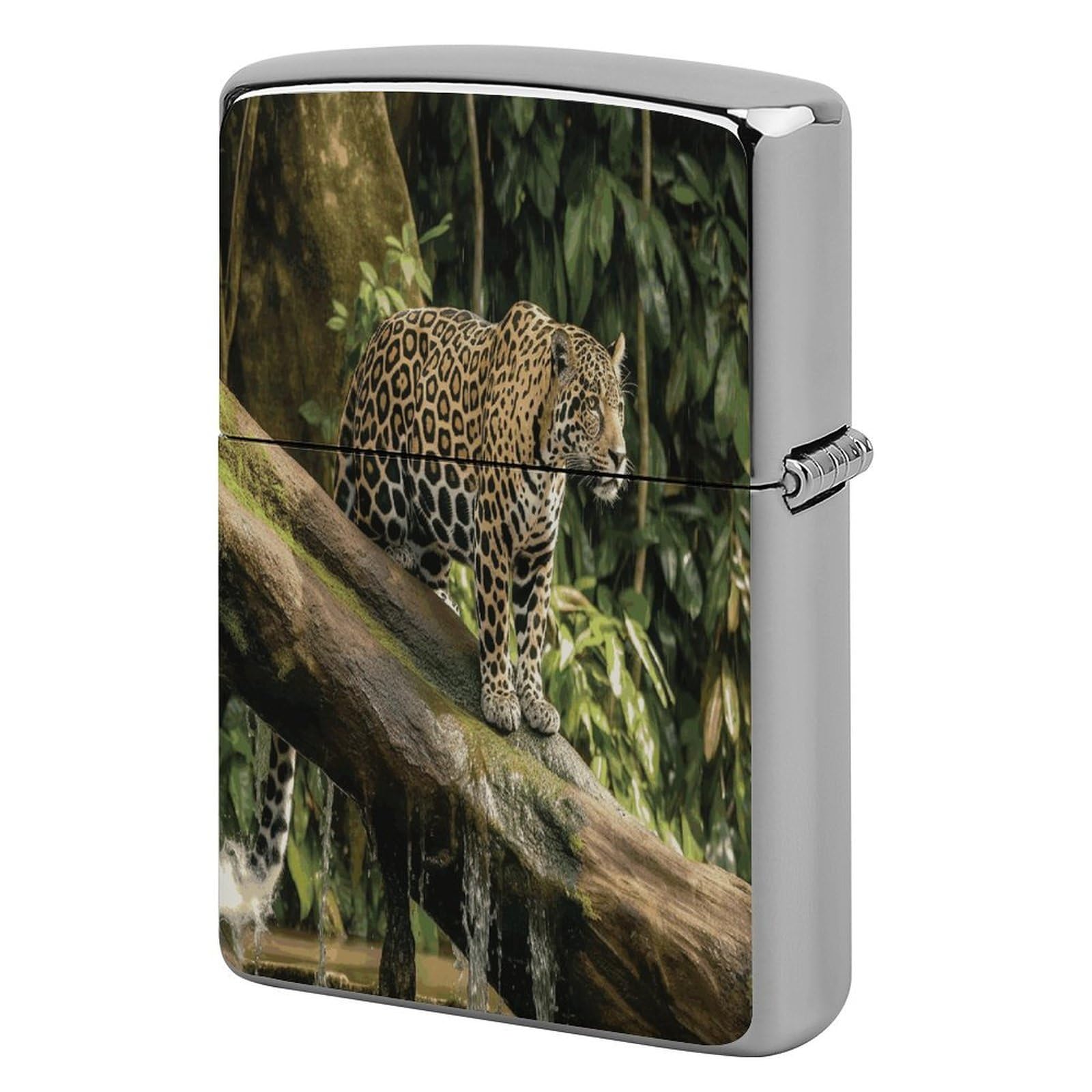 Fekiloot Style Jaguar Cat On Tree Trunk Waterfall Lighter Case Cover Metal Lighter Case
