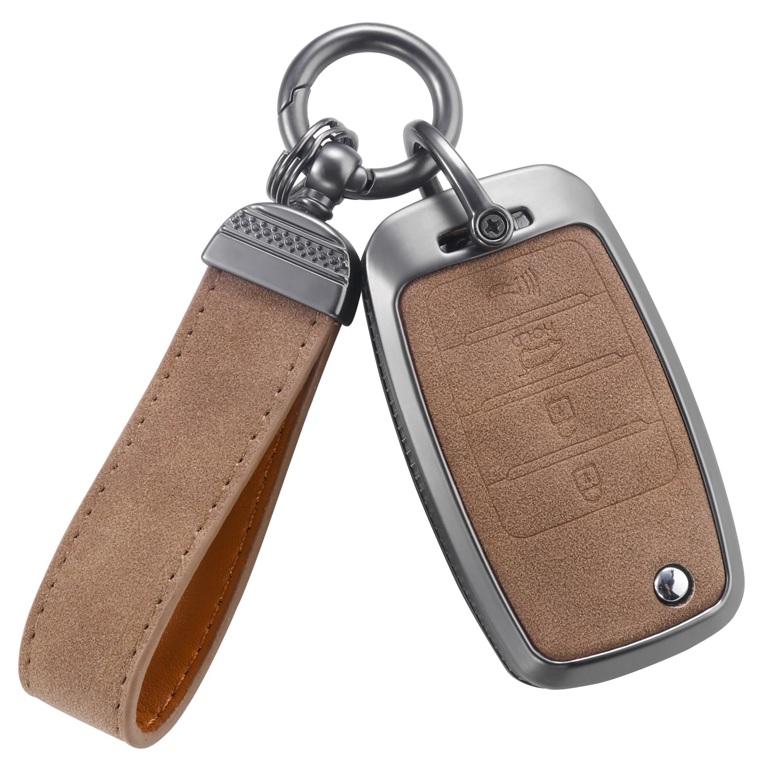 YO&YOYE Compatible with Kia Key Fob Cover with Keychain Leather Key Case Protector Fit for Sedona Rio Optima Soul Sportage Sorento Carens Flip Key (