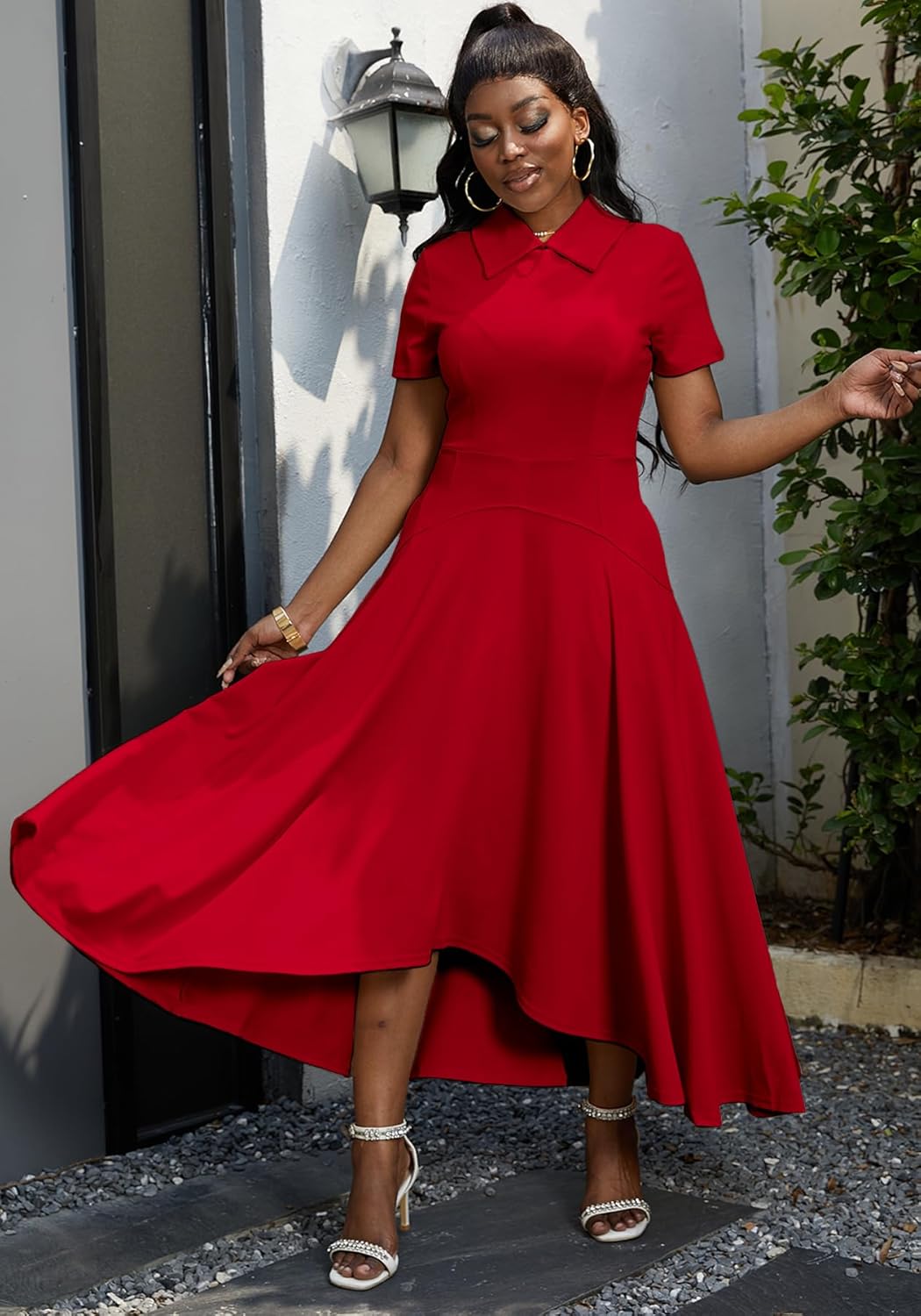 LAJIOJIO Elegant Dresses for Women Formal Short Sleeve A-Line Party Dress - Image 8