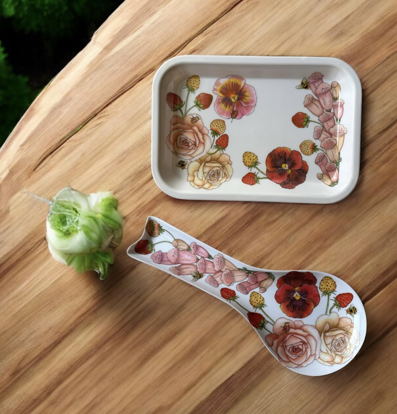 Juego de 2 soportes para cucharón + bandeja de cocina, juego de 2 piezas para apoyar cucharas con bandeja, accesorios de cocina, juego de utensilios de cocina multiusos (primavera)