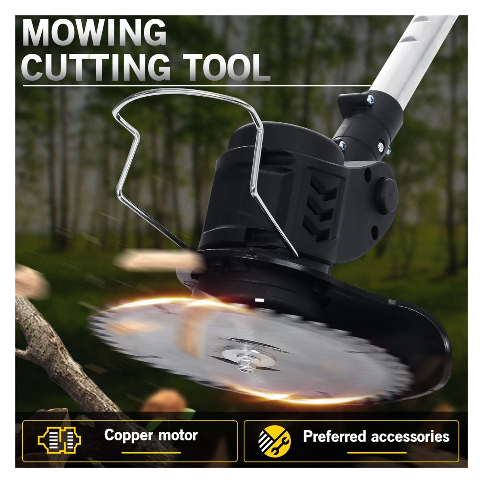 Cortacésped de setos inalámbrico 24V, cortacésped eléctrico portátil 1880W, desbrozadora Mano, batería, Herramienta Corte jardín,Mantenimiento eficiente del jardín(Orange LED 1B)