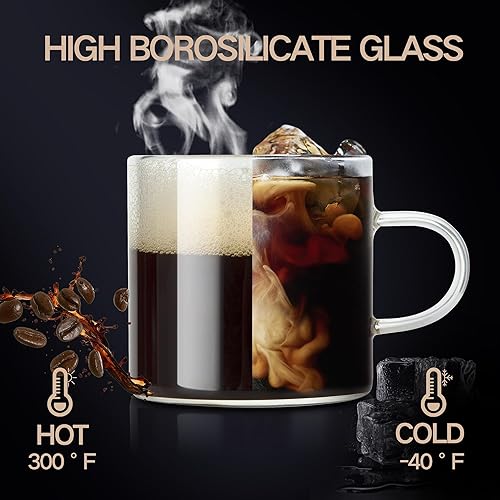 Miniatura 4 de Paquete de 6 tazas de café espresso de 4 onzas con asa, tazas de café pequeñas de vidrio, tazas de café de expreso, tazas demitasse para café con