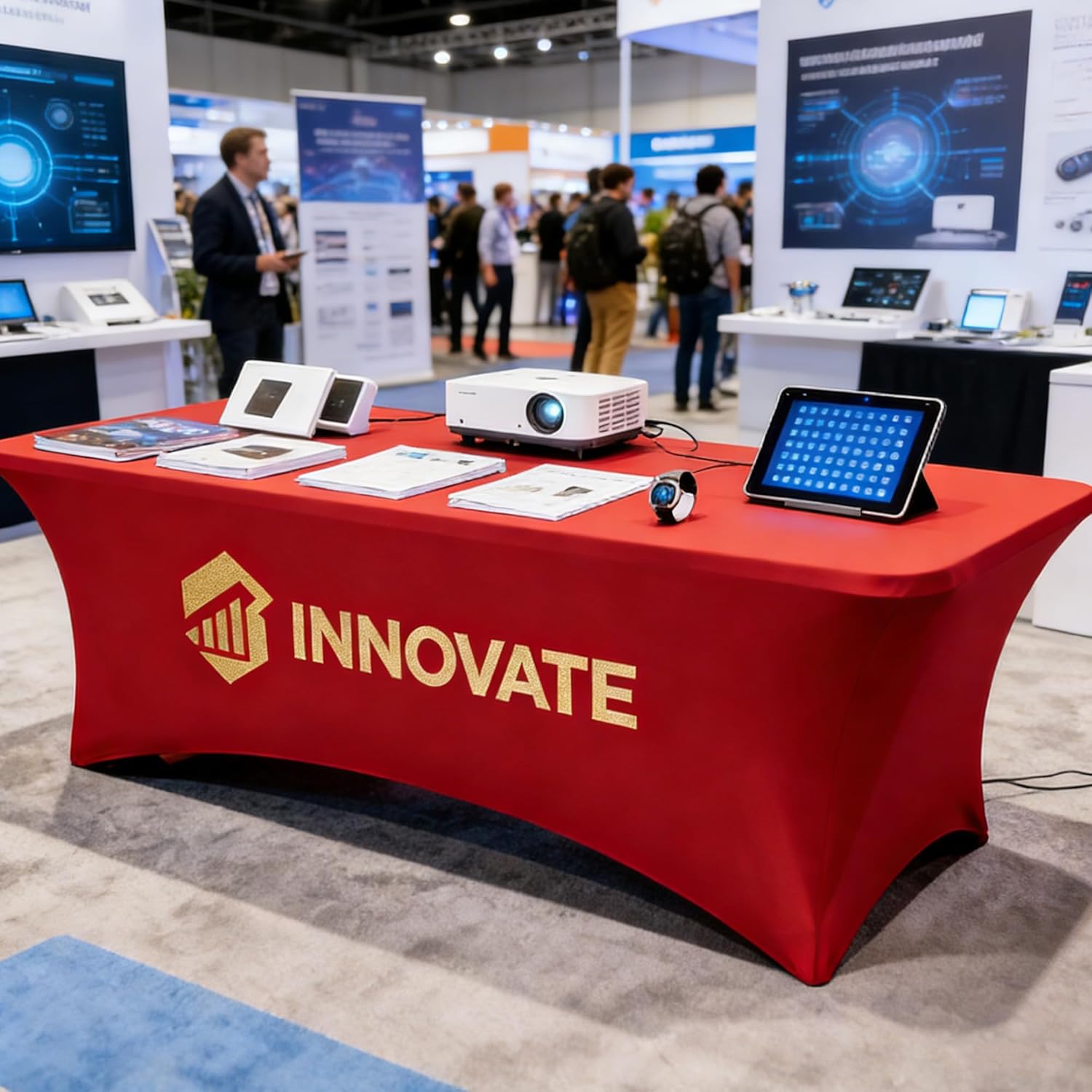 Custom Tablecloths with Logo, Personalized Table Cover 4/5/6/8/10FT for Tradeshow Booth, Birthday Wedding Party, Business Advertising Charity Events (4FT Open Back)