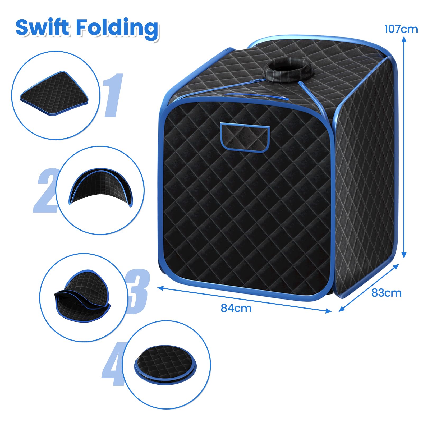 HOMASIS Mini Sauna De Vapor Portátil, Tienda de Sauna Plegable De Vapor 2 L, Sauna Para Hogar Con Control Remoto, Masajeador Móvil con 9 Grados De Temperatura Y Temporizador, 85x84x106cm (Negro)