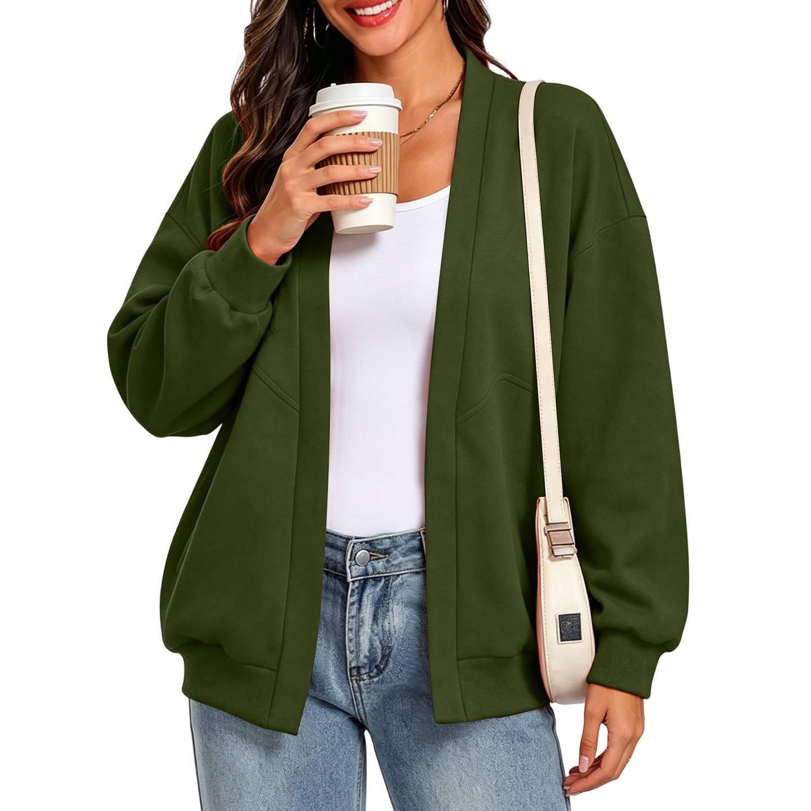 Cardigan Donna Elegante Con Tasche Maniche Lunghe Stile Casual Tinta Unita