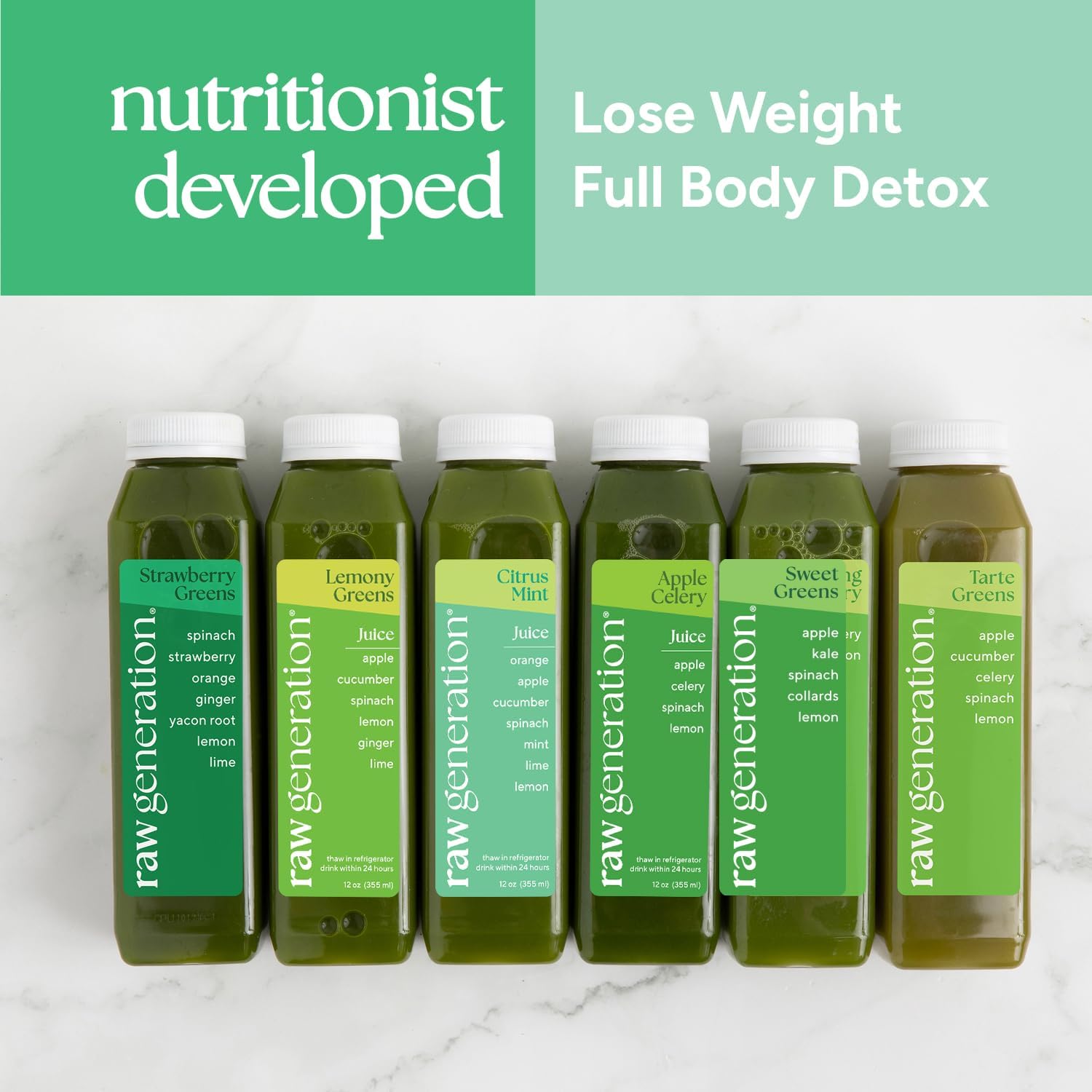 Raw Generation Cleanse for 2 – Detox Juice Cleanse with Less Sugar for Weight Management, Energy, Clearer Skin & Gut Health – 6 Green Juices to Detox Your Body and Reset Your Diet