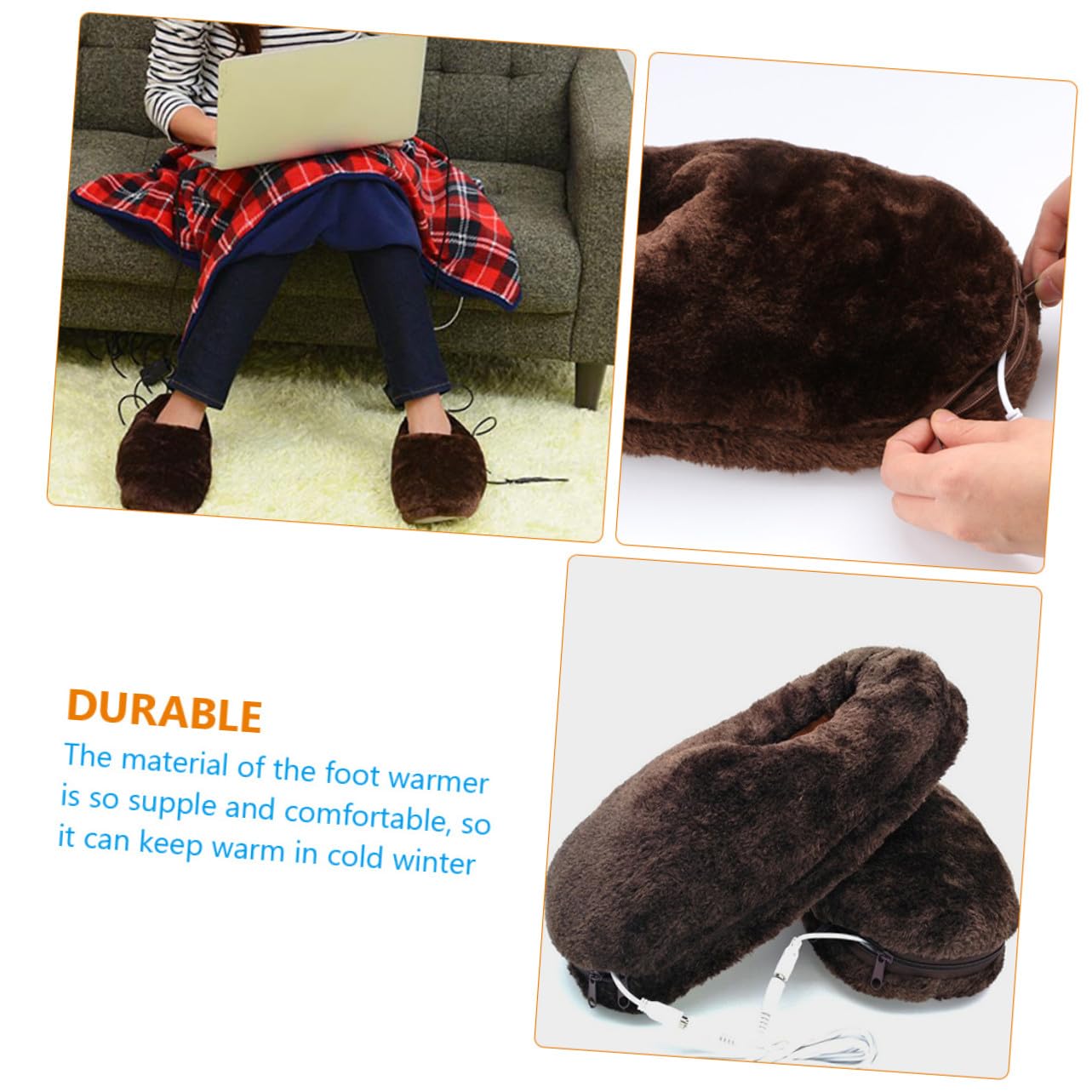 Scarpe Riscaldanti Elettriche 1 Paio Marrone USB in Peluche per Casa | Riscaldamento Rapido e Tenuta Termica, Forma Grande, Stile Adorabile, per Dormitorio e Casa