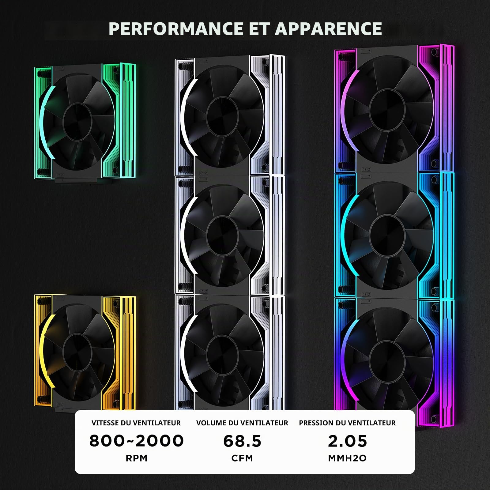 TZMRIT Interstellar-V3 Forward/Reverse Flow Interchangeable RGB PC Ventilateur 120mm Daisy Chain 3Stück avec PWM-Steuerung und ARGB-Effekt Noir,2000RPM,68.5CFM