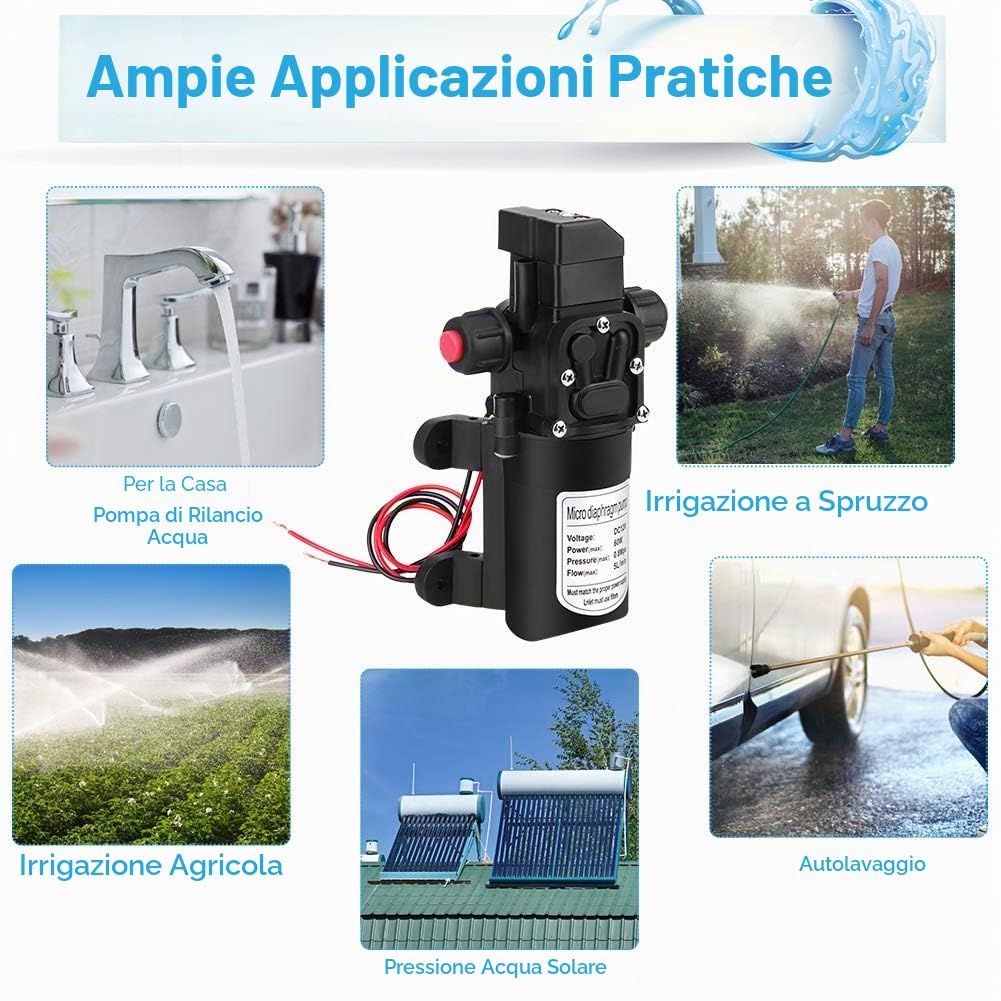 Pompa Acqua, 12 V DC 5L/min 60W Water System Pump Pompa di dell'acqua con Interruttore Automatico per Caravan, Barche e Giardini