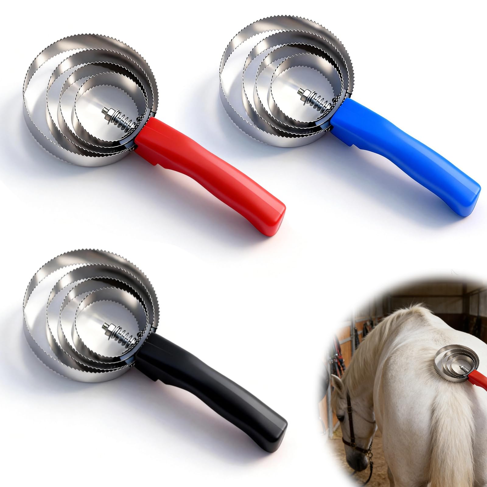 Szczoteczka do konia ze stali nierdzewnej, 3 sztuki, 4-warstwowe, dwustronne, szczotka, szczotka do wymiany sierści, szczotka do pielęgnacji koni, krów, 3 sztuki
