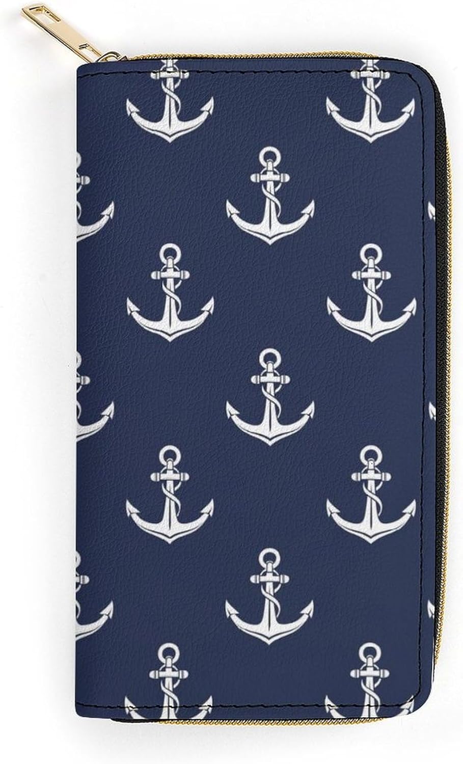 Women's Cute Decor Wallet, Long PU Zipper Wallet, Travel Purse Fashion Design, Huge Storage Capacity Purse Compatible with Navy Nautical Anchor