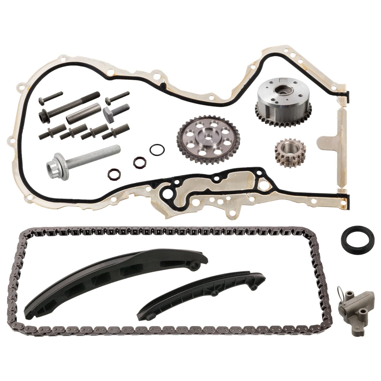 febi bilstein 106306 kit catena distribuzione per albero a camme, con guide di scorrimento e tendicatena, 1 unità | 106306 adatto per Golf 5 6 Passat B6/7 A3 1.4 1.6