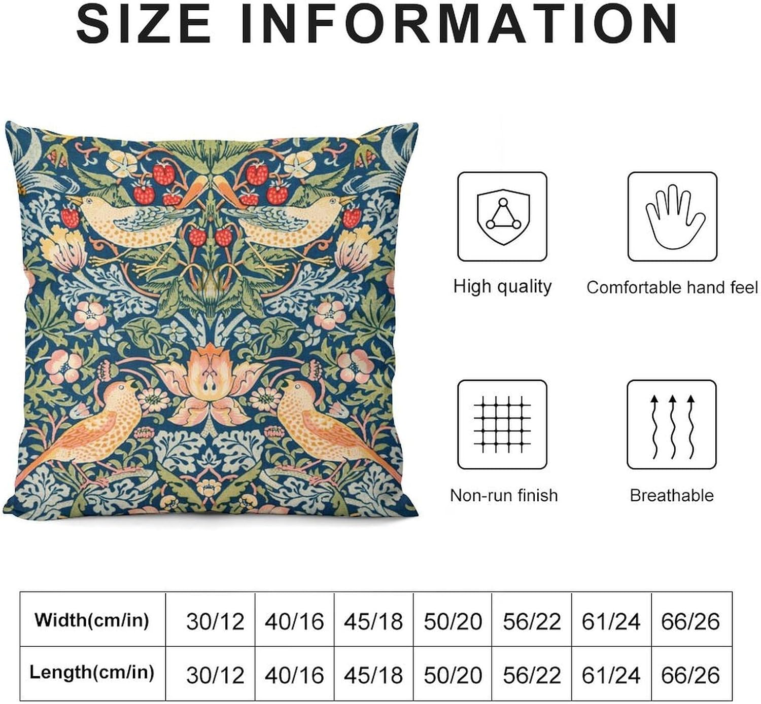 William Morris Botanical Pillow Covers Green Strawberry Thief Floral Vintage Floral Pattern Print for Living Couch Bedroom Office Sofa Balcony Party Car Decoration 2 Set of 16x16in image 2