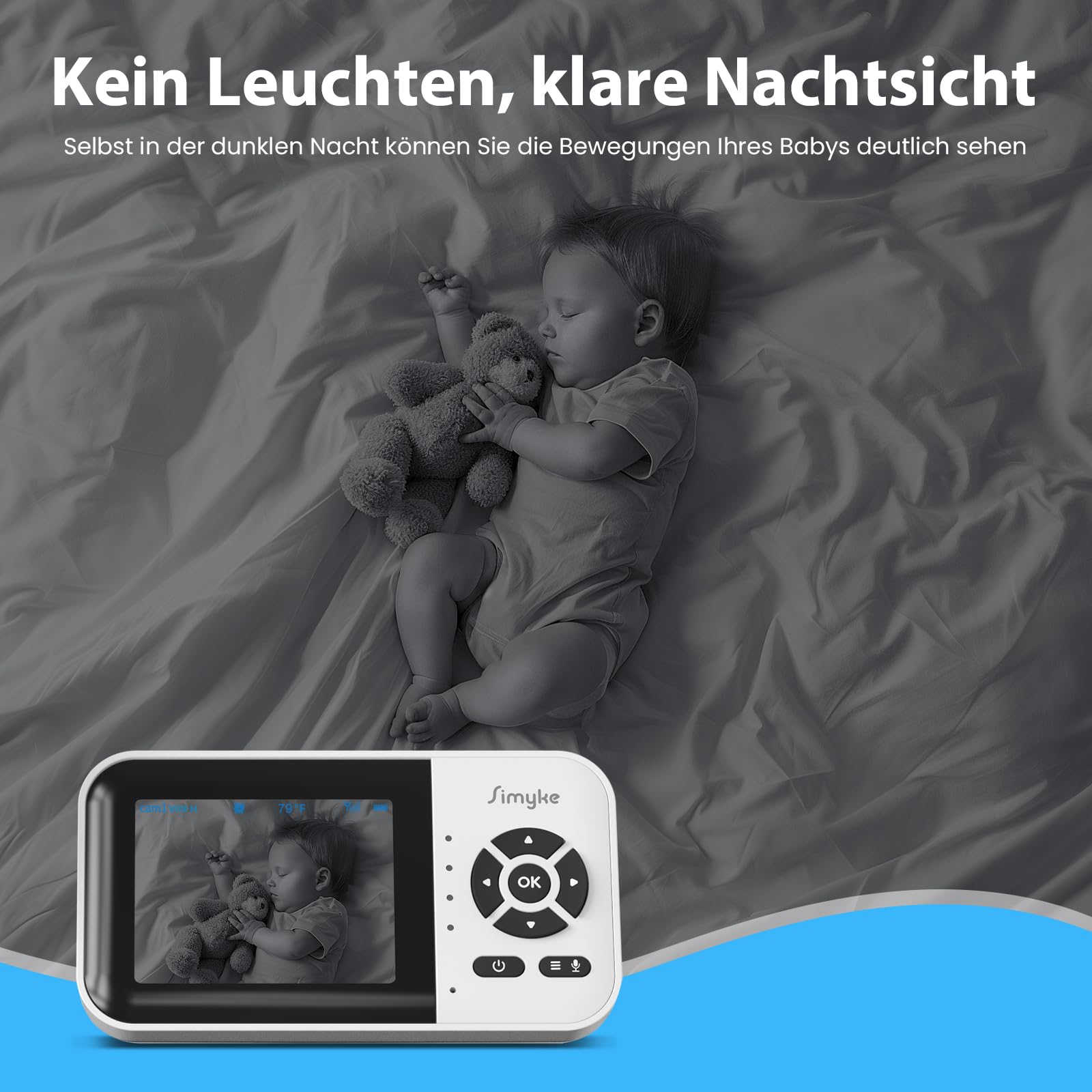 Generisch Simyke Babyphone, Dual-Modus Baby Monitor mit 1080p App & 2,8 Zoll Display, KI-Klang- und Bewegungserkennung, 10 Std. Streaming, 457 m Reichweite, Nachtsicht, Zwei-Wege-Kommunikation