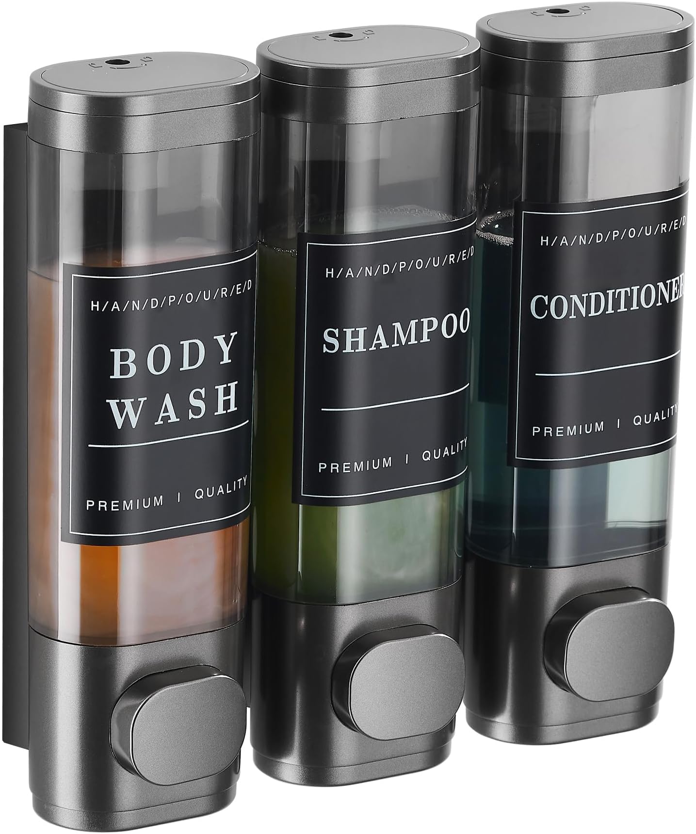 Luxitude Three Chamber Shower Soap Dispenser in Sleek Carbon Fiber Design, Great for Soap, Shampoo, Body Lotion, Conditioner, Shower Gels