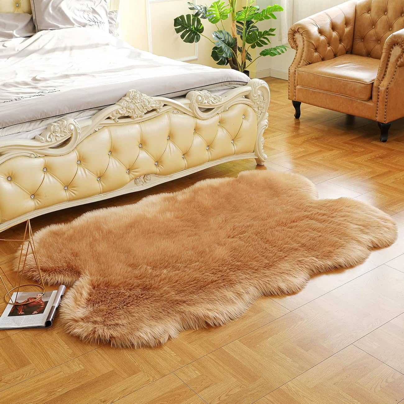 JXLOULAN Soft Flully Faux Fur Area Rugs Light brown 120 x 160 cm Sheepskin Rug for Bedrooms Floor Living Room Kids Rooms Decor - Image 2