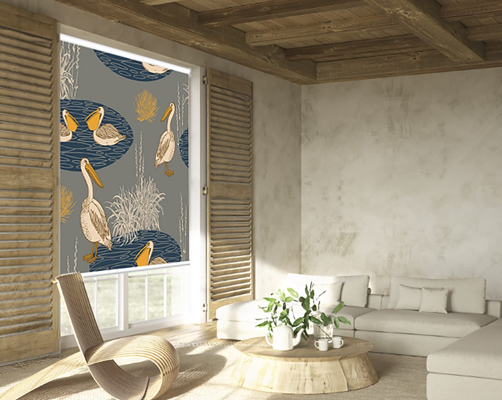 Store enrouleur imperméable 100 % occultant avec motif oiseaux naturels pour chambre à coucher, salon, chambre d'enfant