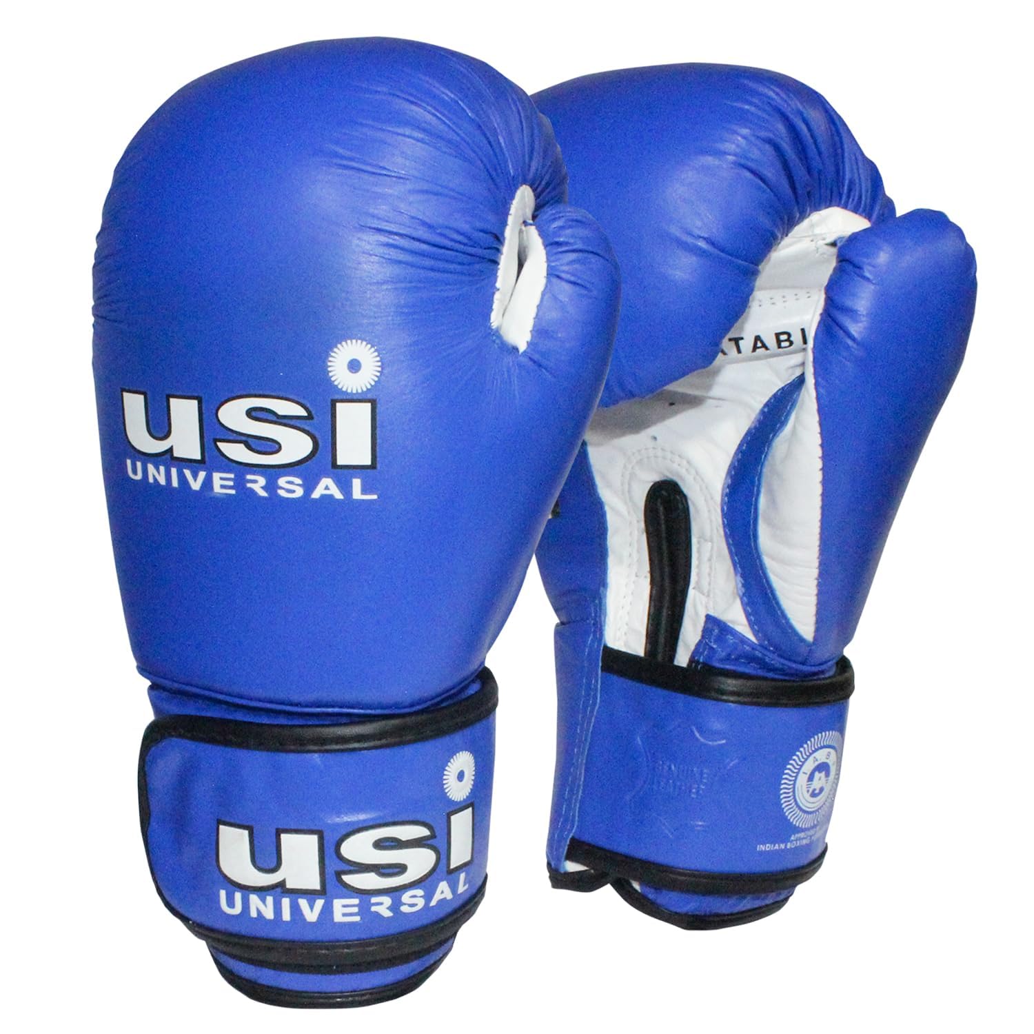 USI Amateur Leather Boxing Gloves with Hand Wrap Pair for Hard Punch Bagwork (12OZ, Blue)