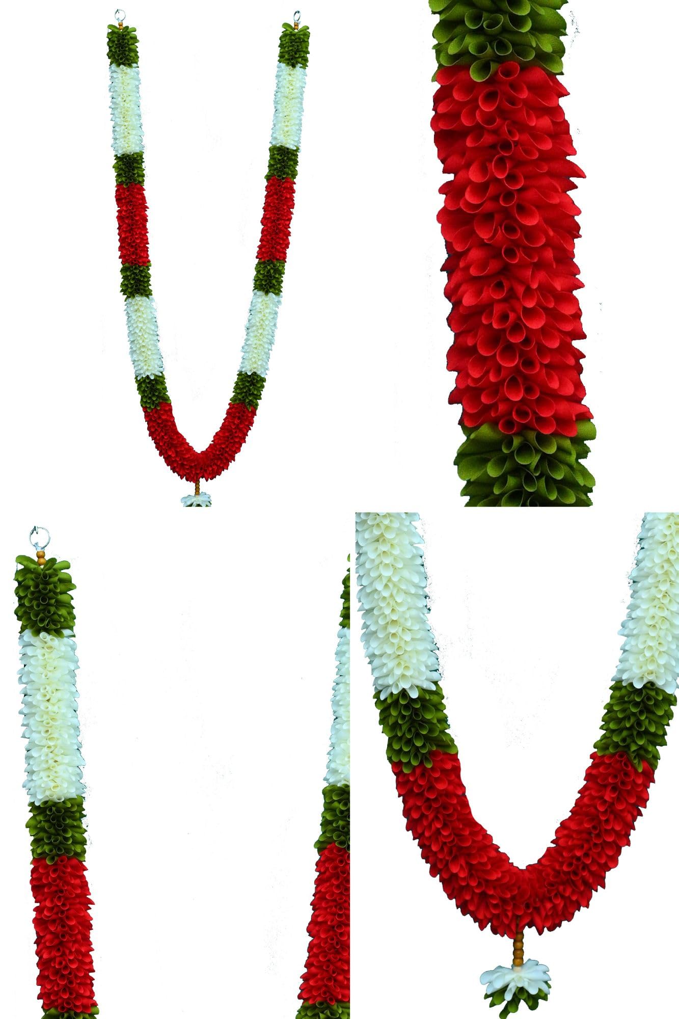 C nuw Artificial Handmade Garland Long Lasting Mala for Decoration with Wooden Beads and Fabric WG2 Green, White, Red Colour 4