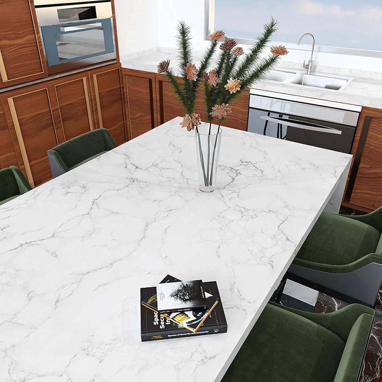 Decotalk Marble Contact Paper Marble Wallpaper Peel and Stick Marble Countertop Vinyl Wrap Waterproof Matte White Marbles Contact Paper for Kitchen Counter Removable Wallpaper Vinyl Marbles 12"x120"
