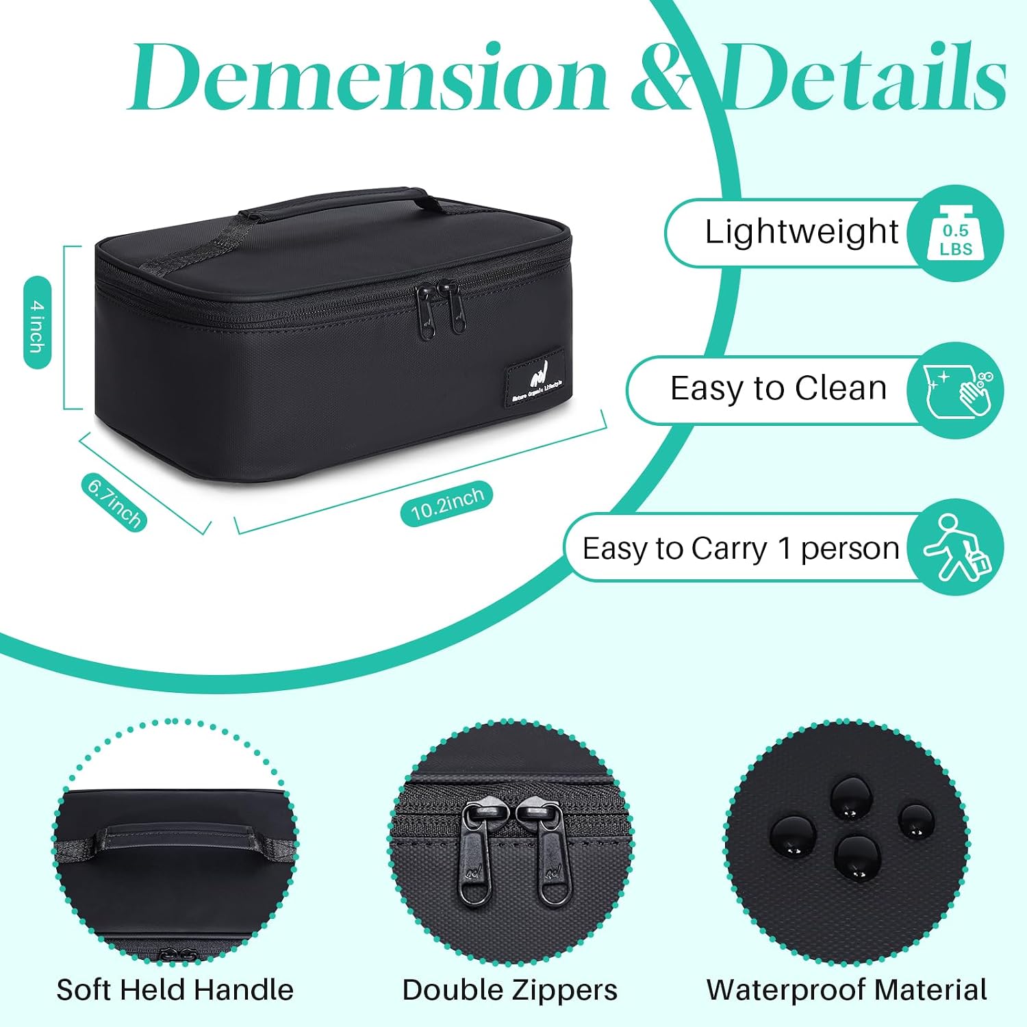 NOL Insulated Lunch Bag for Adults – Compact Cooler Lunch Box with Food-Grade Lining, Waterproof Lunch Bag for Work, Travel | Portable Thermal Meal Tote with Handle, Black