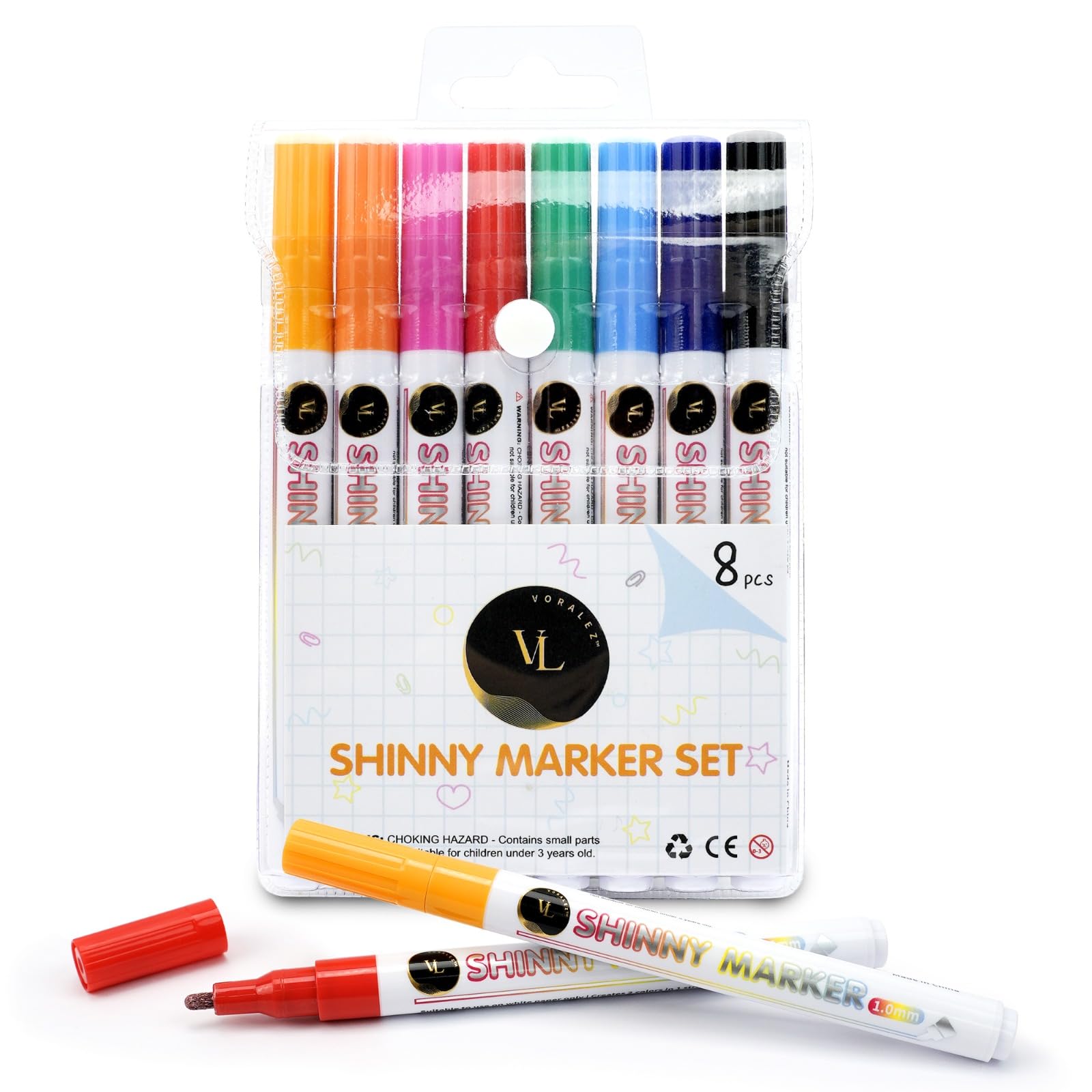Voralez Metallic Markers – Shiny Dual-Tip Outline Markers for Art & Crafts-Glitter-Neon, Washable-Non-Toxic-Kid-Safe-Adult-Friendly – Perfect Gifts for Birthdays-Christmas-Stocking Stuffers.