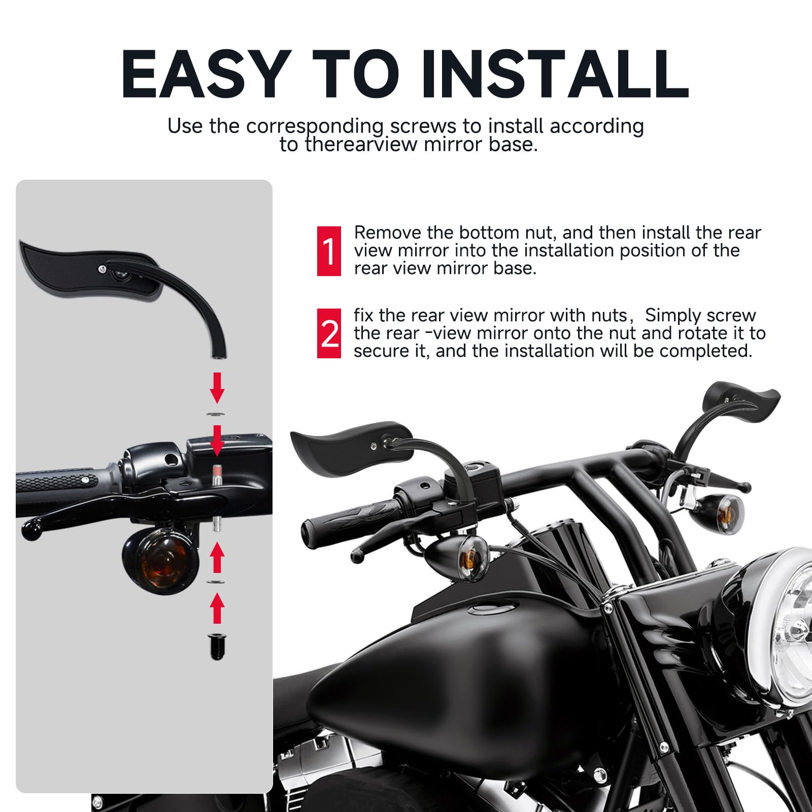 DREAMIZER Specchietti Retrovisori Moto Universali Filettatura M10 M8, Mini Retrovisore a Forma di Foglia Compatibile con Harley Touring Softail Sportster CVO e Altre Moto
