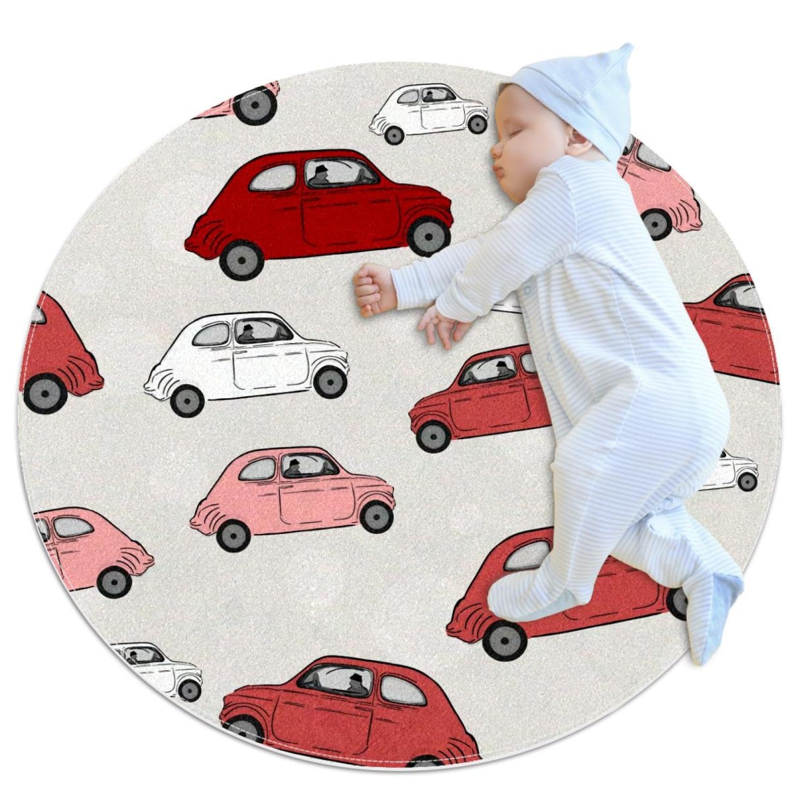 Tapis de salle de bain rond 1m blanc rouge rose antidérapant