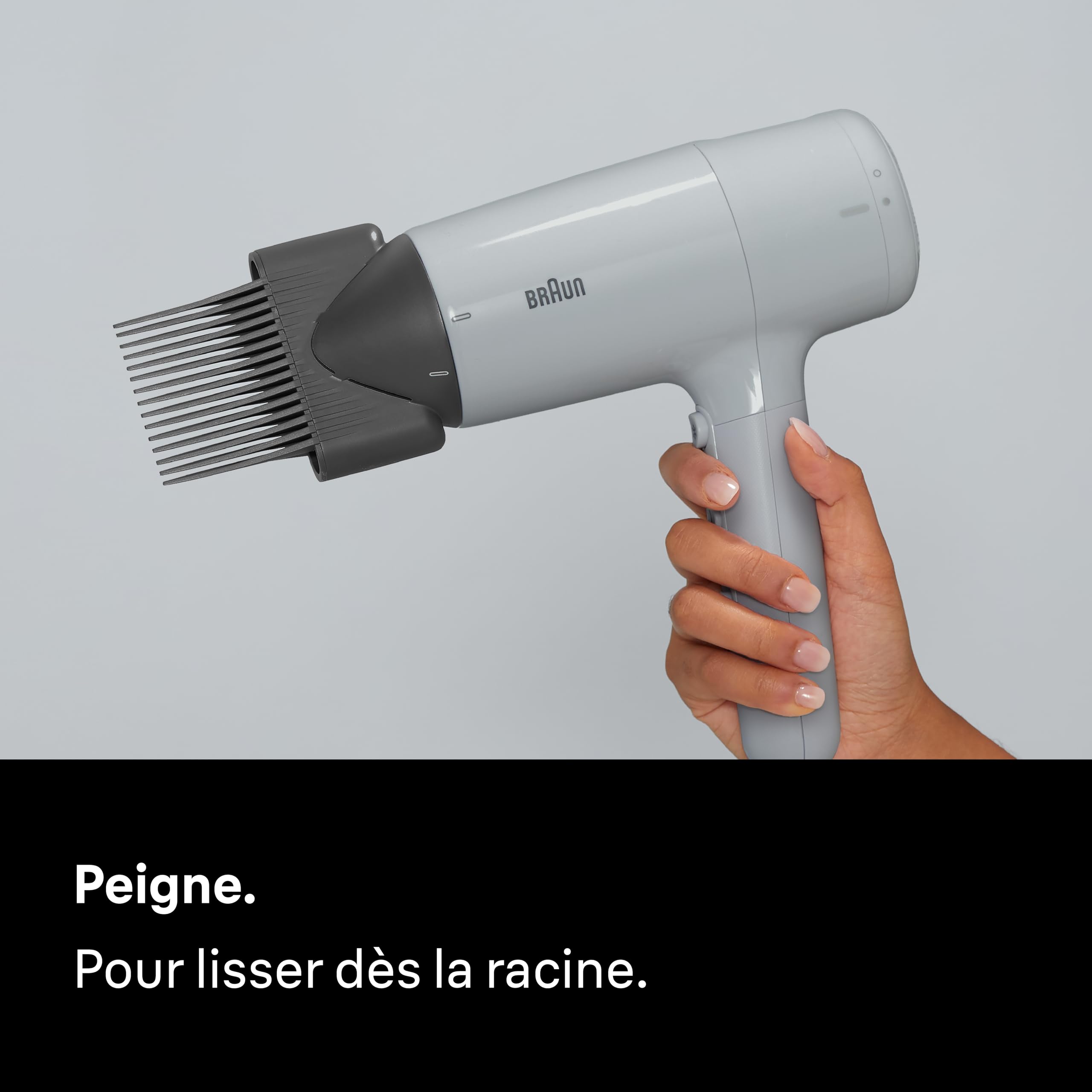 Sèche-Cheveux Braun HD2.35, Puissant avec Diffuseur, Peigne Lisseur et Concentrateur, Technologie IONTEC, Moteur 2200W avec 3 Réglages de Températures et 2 Vitesses, Finition Gris Satiné, BRHD235E