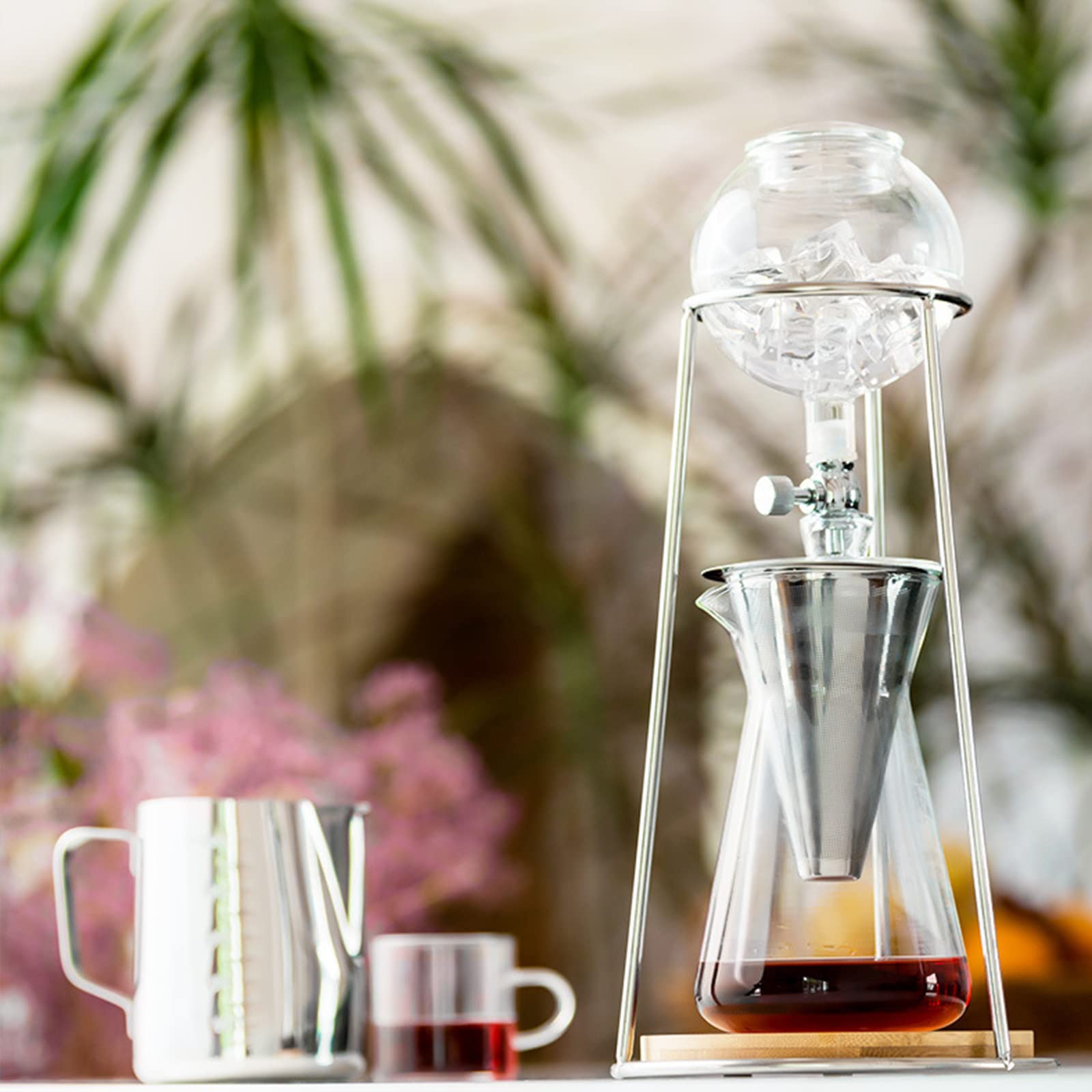 Drip Tower, caffettiera riutilizzabile, in vetro trasparente, con supporto in acciaio inox trasparente, 600 ml