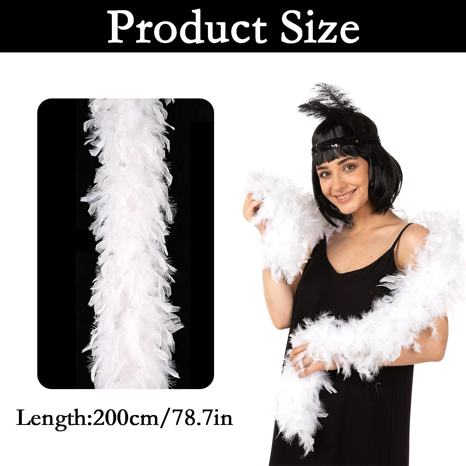 WORUIB Feather Boa, White, 2m, Adult Unisex Accessory for Dance Wedding, Party, Cosplay - Image 2