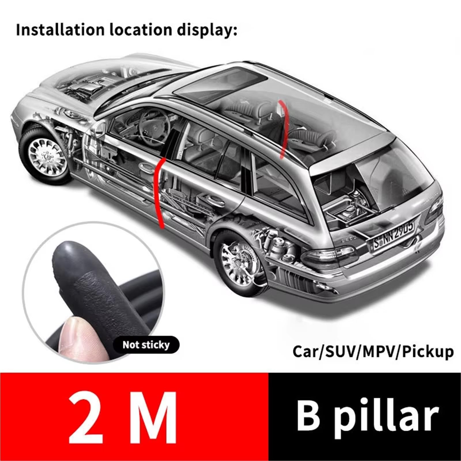 Guarnizione per Portiere Auto da 2 m Strisce sigillanti per Montante B Protezione Antivento e antirumore Accessori per sigillare Portiere e Bagagliaio.
