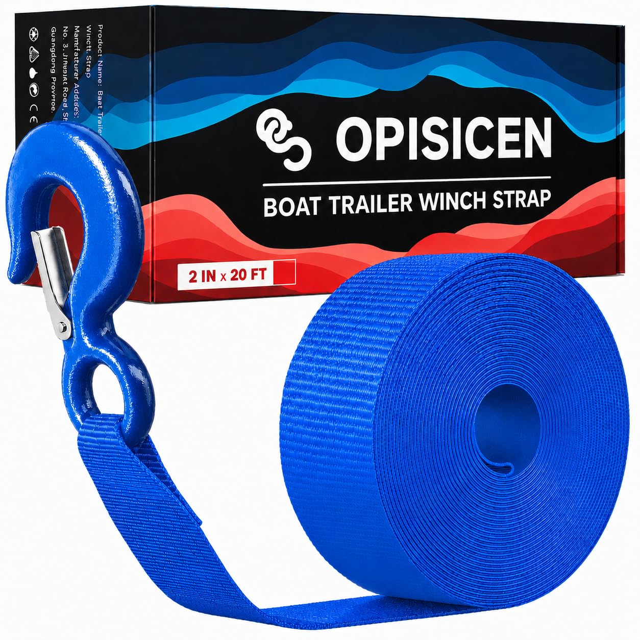 Boat Trailer Winch Strap with Hook 2" x 20'- 10,816lbs Breaking Strength Heavy Duty Hand Crank Strap Replacement for Boat and Jet Ski, Automotive Towing Boat Trailer Strap