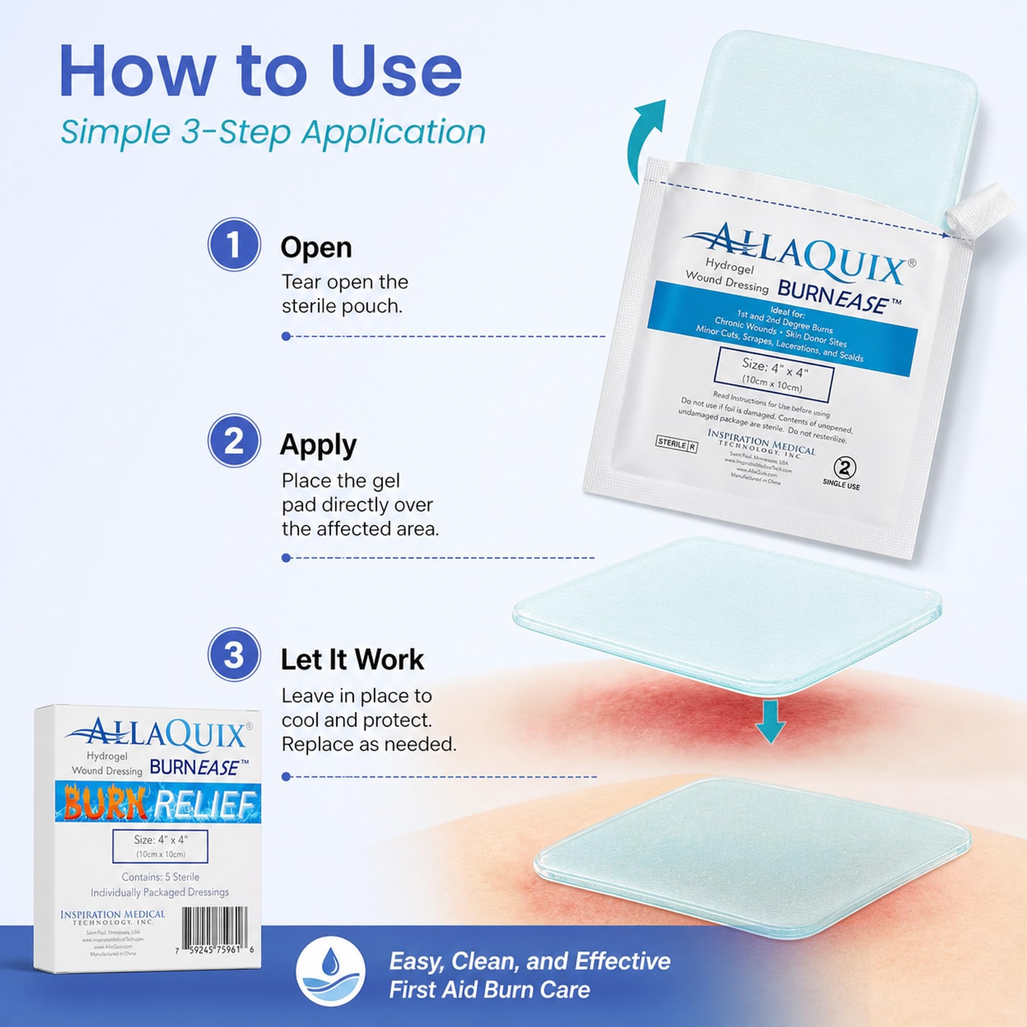 Hydrogel Burn Pad for First Aid and Scalds, Instant Cooling Relief, Non-Adhesive Wound Dressings, Sterile Pads, 4 Inch, 5 Count — Amazon image 5