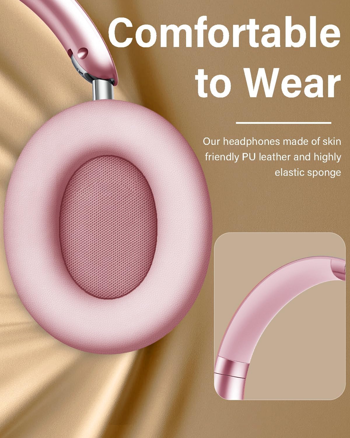 Wentronic Y05 Over-Ear Headphones – Hi-Res Sound, Active Noise Cancelling, Wireless Bluetooth 5.3, 48H Playtime, Lightweight Comfortable Design for Android, iOS & PC – Pink - Image 2